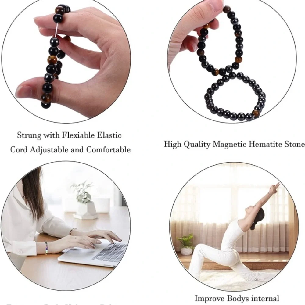Black with one Blue Bead Hematite Single Strand Magnetic Bead Bracelet - Unisex
